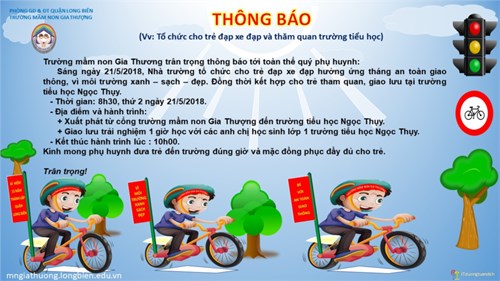 Thông báo về việc tổ chức cho trẻ đạp xe đạp và tham quan trường tiểu học Ngọc Thụy